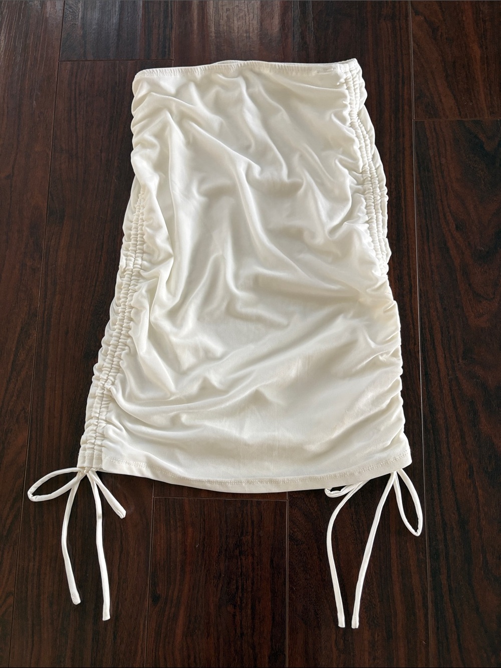 NWT Ruched Side Tie Drawstring White Slip Skirt